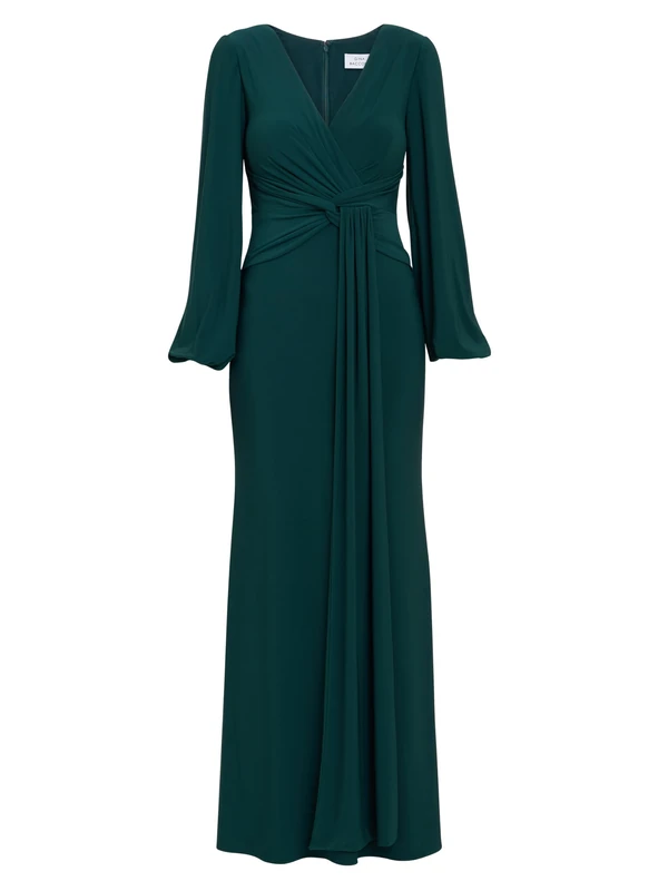 Gina Bacconi Green Jersey Knot Front Maxi Dress - Size 14