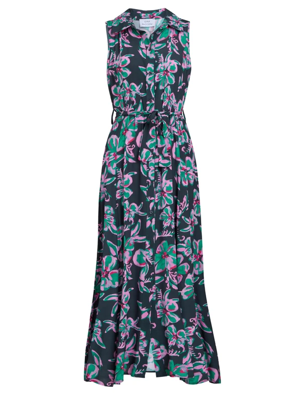 Gina Bacconi Long Shirt Dress, Black/Pink, M