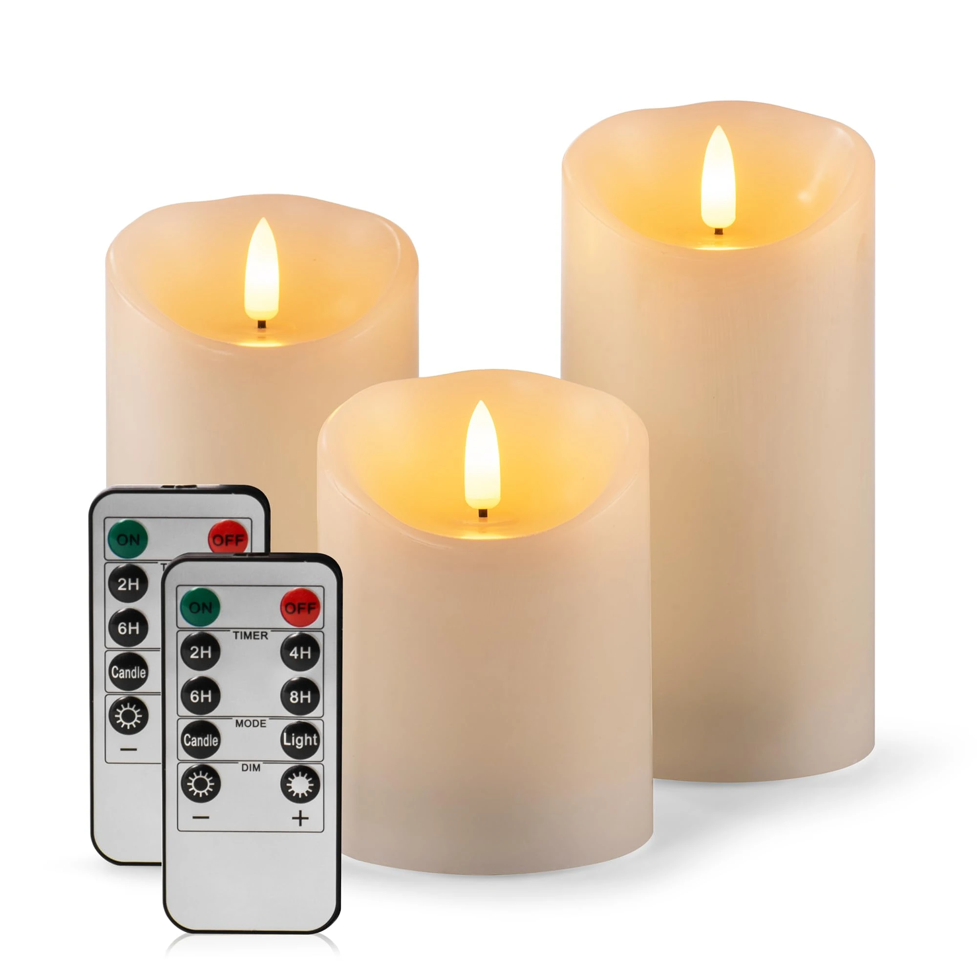 Aku Tonpa Flameless Candles Battery Operated Pillar Real Wax Flickering Electric LED Candle Set with Remote Control Cycling 24 Hours Timer, Pack of 3 (D:7.5cm X H:10, 12.5, 15cm)