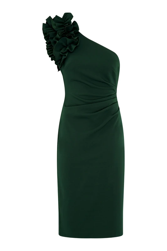 Gina Bacconi Women's One Shoulder Ruffle Dress Cocktail, Green, 20