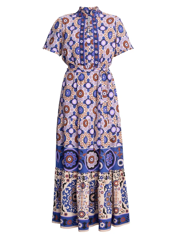 Gina Bacconi Women's Printed Maxi Dress Cocktail, Beige/Blue, 20