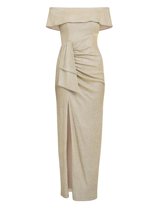Gina Bacconi Bardot Wrap Dress, Gold Silver, 12