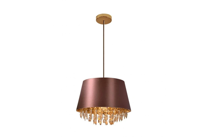 GTV NESTO Pendant Lamp Ø 30 cm – Brown Lampshade with Crystals, Gold Interior Surface E27, IP20, Height Adjustable Cable for Bedroom and Living Room, Elegant Interior Lighting