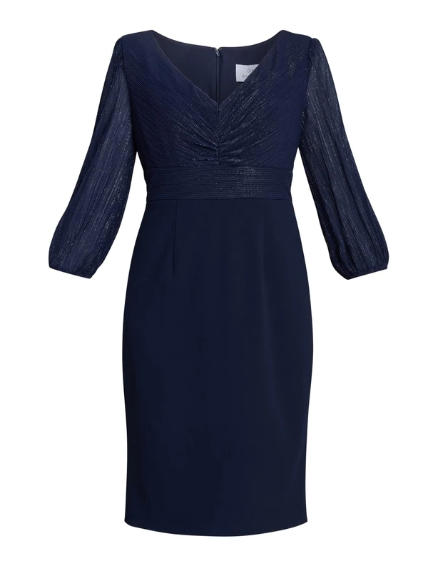 Gina Bacconi Women's Metallic Pleated Bodic Dress Cocktail, Navy, 12