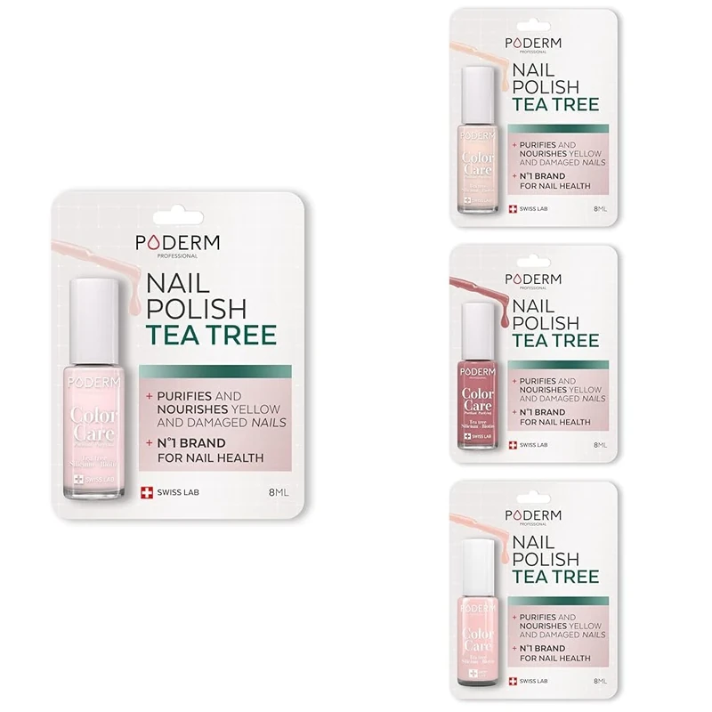 PODERM Tea Tree Nail Polish Nude Essentials Bundle – Swiss Made | Antifungal with Tea Tree Oil, Silicium & Biotin | Strengthens, Repairs & Conceals Yellow and Damaged Nails | Developed by a Podiatrist