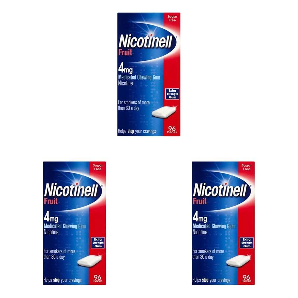 Nicotinell Fruit Gum 4mg (3 x 204 Pieces), Stop Smoking Aid, Sugar Free Nicotine Gum, Mild Fruit Flavour, 2mg Regular Strength for Heavy Smokers, Quit Smoking Aid, 12 Week Bundle