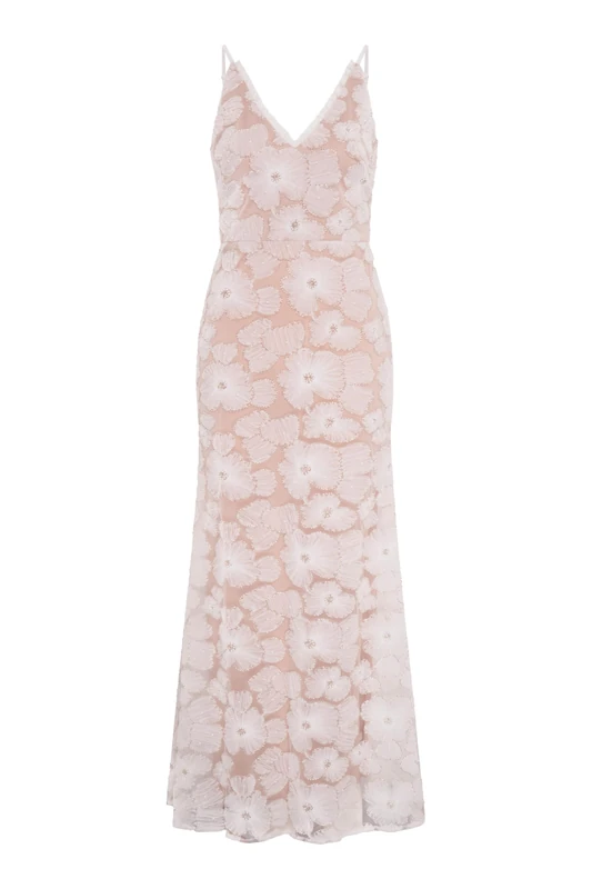 Gina Bacconi Women's Beaded Soutache Maxi Cocktail Dress - White