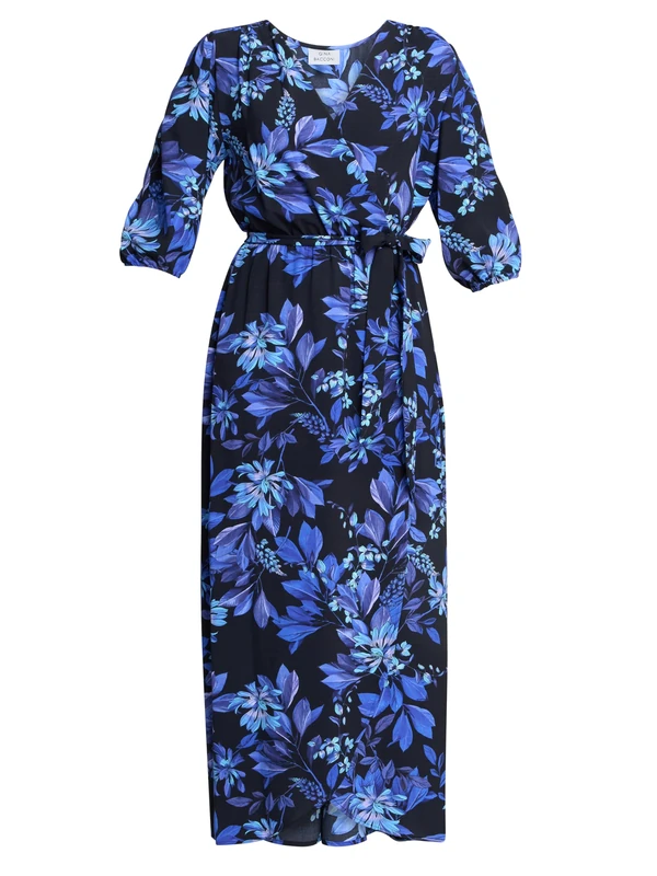 Gina Bacconi Women's Floral Print Dress Cocktail, Black/Blue, 16