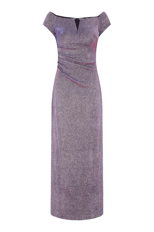 Gina Bacconi Off Shoulder Maxi Dress, Black/Pink, 10