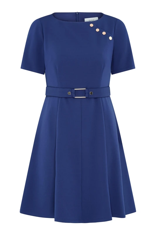 Gina Bacconi Women's Belted Shift Dress Cocktail, Light Navy, 16