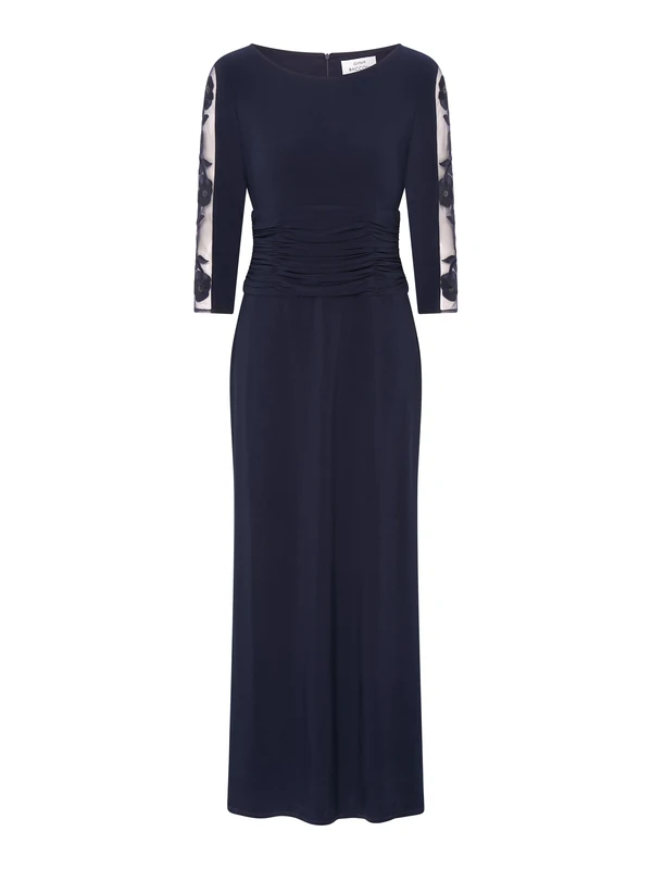 Gina Bacconi Women's Maxi Dress with Embroidered Sleeve Cocktail, Navy, 16