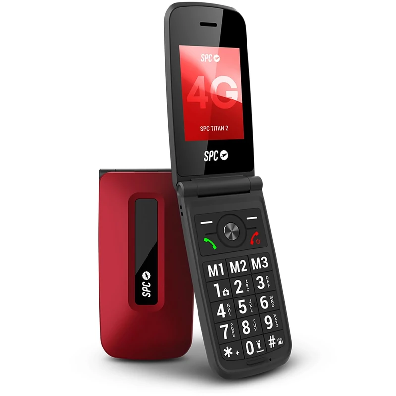SPC Titan 2 – Flip mobile phone for seniors with 4G, large buttons, a loud 105dB ringer, and 2.4” screen | Easy to use and configure remotely | 3 quick dials | Battery life up to 7 days - Red