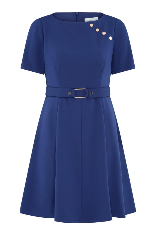 Gina Bacconi Women's Belted Shift Dress Cocktail, Light Navy, 10