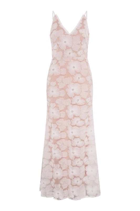 Gina Bacconi Women's Beaded Soutache Maxi Dress Cocktail, White, 18