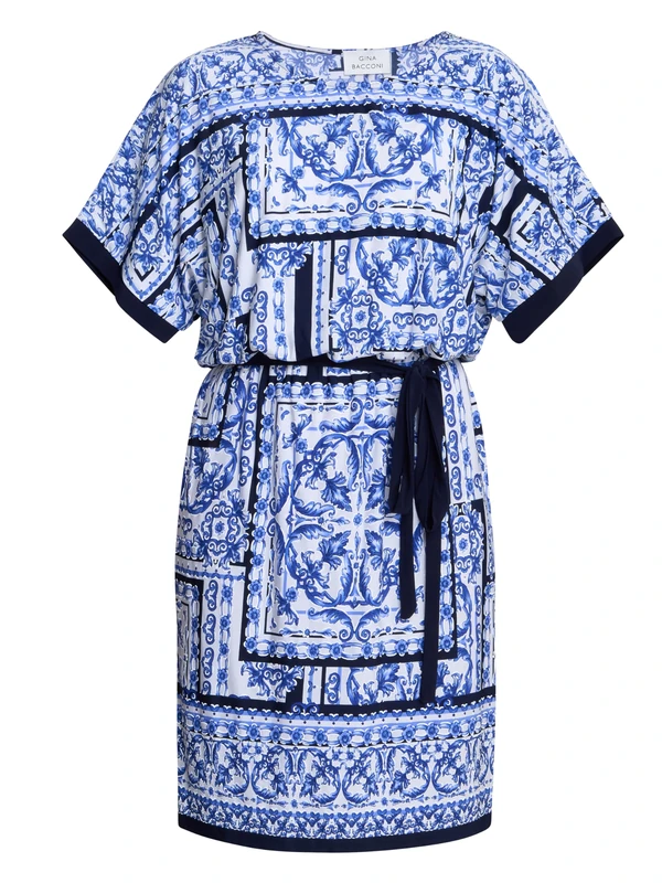 Gina Bacconi Women's Belted Shift Dress Cocktail, Blue, 12