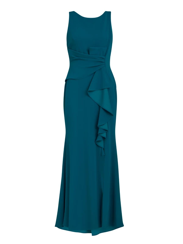 Gina Bacconi Womens Crepe Maxi Cocktail Dress, Teal, 12 UK