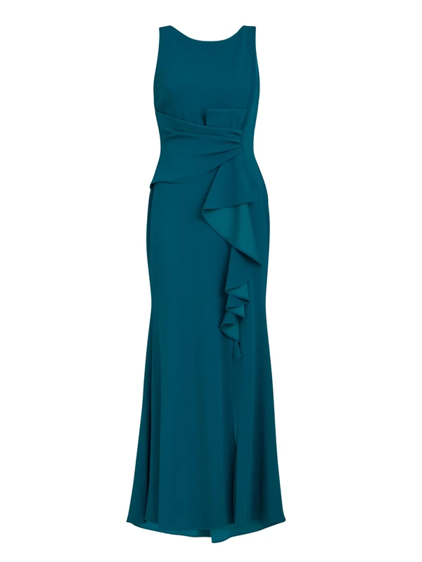 Gina Bacconi Women's Crepe Maxi Dress Cocktail, Teal, 16