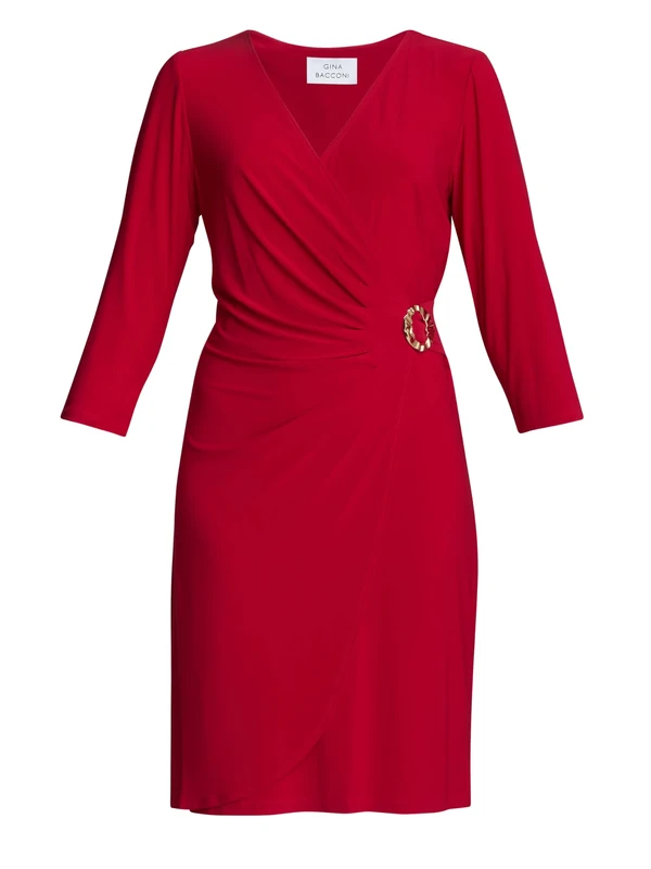 Gina Bacconi Women's Jersey Dress with Embellished Buckle Cocktail, RED, 20