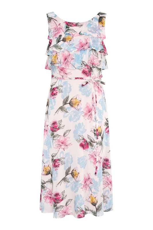 Gina Bacconi Women's Sleeveless Floral Midi Dress Cocktail, White/Multi, 16