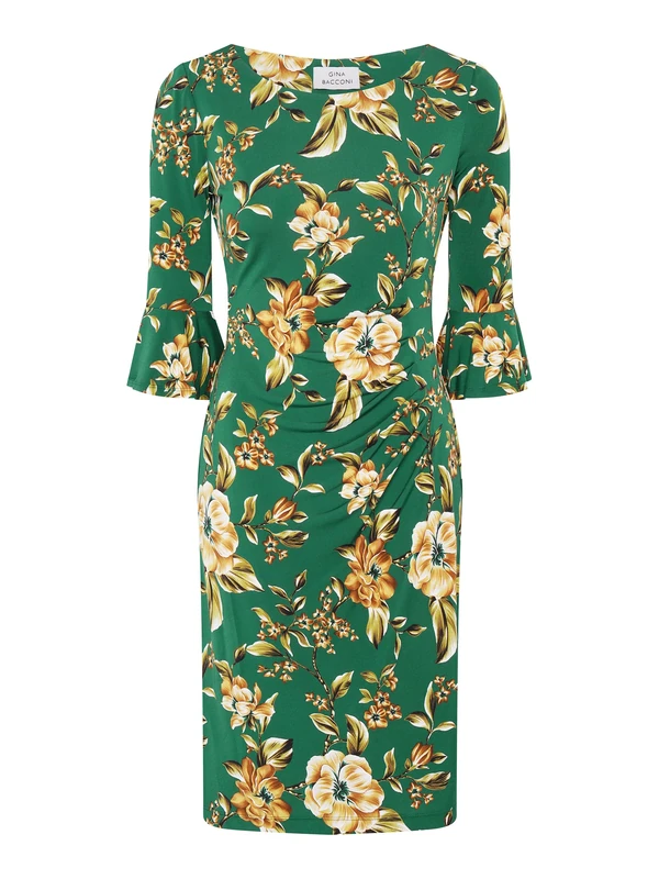 Gina Bacconi Green Floral Dress, Green/Multi, 16