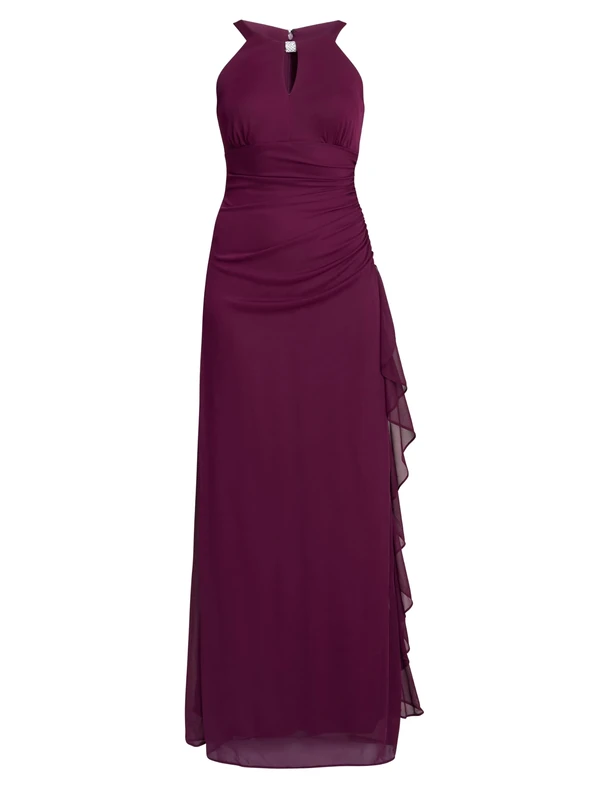 Gina Bacconi Women's Matte Jersey Dress with Neck Trim Cocktail, Wine, 14