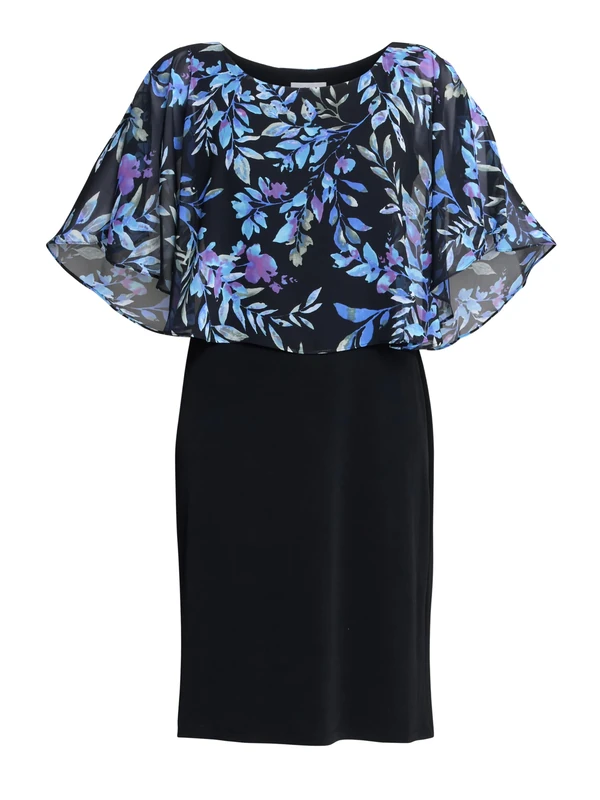 Gina Bacconi Women's Floral Chiffon Overlay Dress Cocktail, Black/Blue, 8