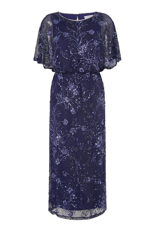 Gina Bacconi Sequin Midi Dress, Navy, 22