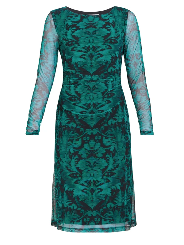Gina Bacconi Women's Long Sleeve Mesh Dress Cocktail, Black/Green, 12 - Image 1