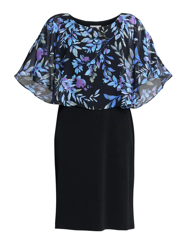 Gina Bacconi Women's Floral Chiffon Overlay Dress Cocktail, Black/Blue, 20