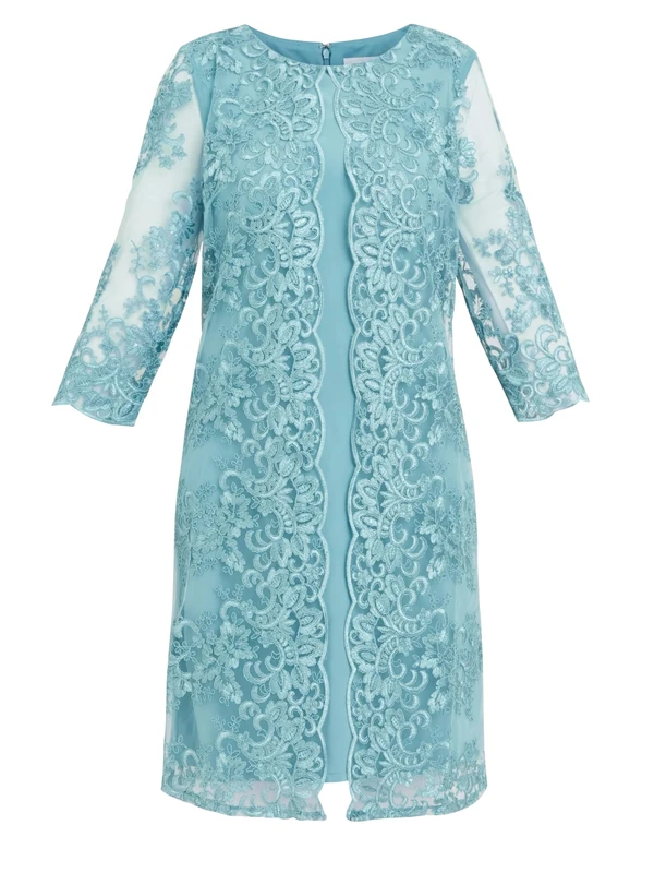 Gina Bacconi Women's Embroidered Lace Mock Jacket Dress Cocktail, Teal, 10