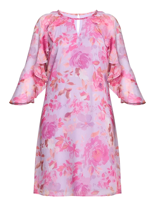 Gina Bacconi Women's Floral Chiffon Shift Dress Cocktail, Pink, 20