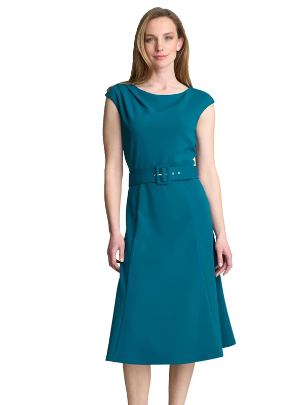 Gina Bacconi Women's Belted Dress Cocktail, Petrol, 12