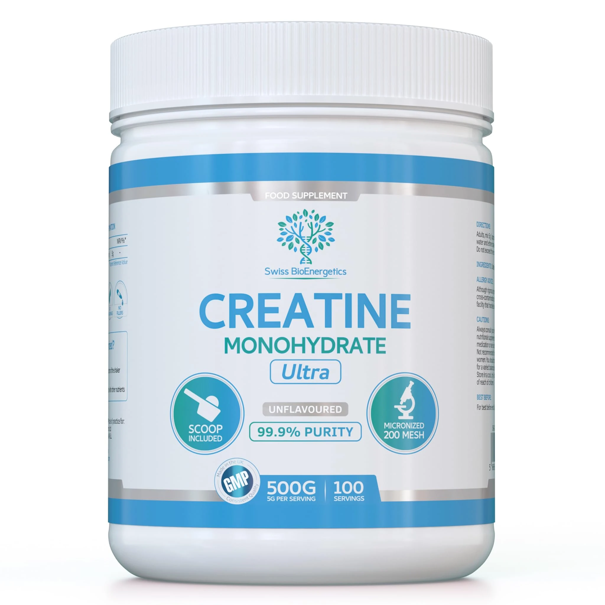 Creatine Monohydrate Powder - 500g (100 Servings) | Ultra Micronized 200 Mesh for Superior Absorption | Pure & Unflavoured | for Muscle Strength & Recovery - Absolutely Nothing Added, Vegan & UK Made