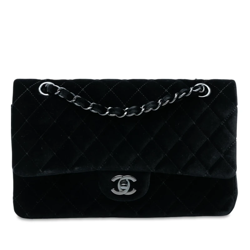 Pre-Loved Medium Classic Velvet Double Flap Shoulder Bag