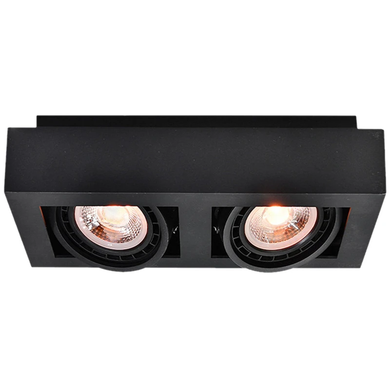 GTV LOID Black Ceiling Spotlight – Double Rectangular Metal Spotlight with 2 x GU10 ES111 Sockets, Adjustable Angle, IP20, Modern Industrial Design for Living Room, Kitchen or Office