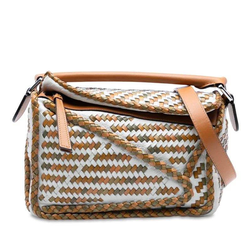 LOEWE Pre-Loved Small Woven Calfskin Puzzle Satchel