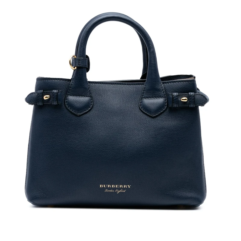 BURBERRY Pre-Loved Small Grainy Calfskin and House Check Banner Satchel