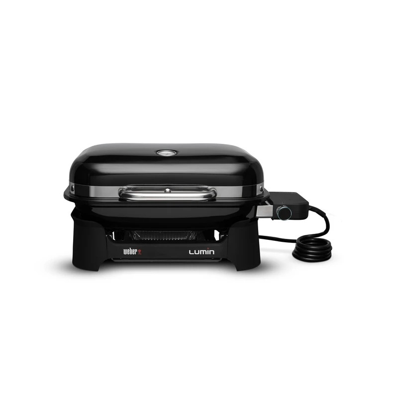 Weber Lumin 92010879 Electric Grill with Stand/Searing, Smoking, Steaming, Cooking and Keeping Warm, Up to 315 °C, Porcelain Enamelled Cast Iron Racks, 33 x 49 cm Grill Surface, Black
