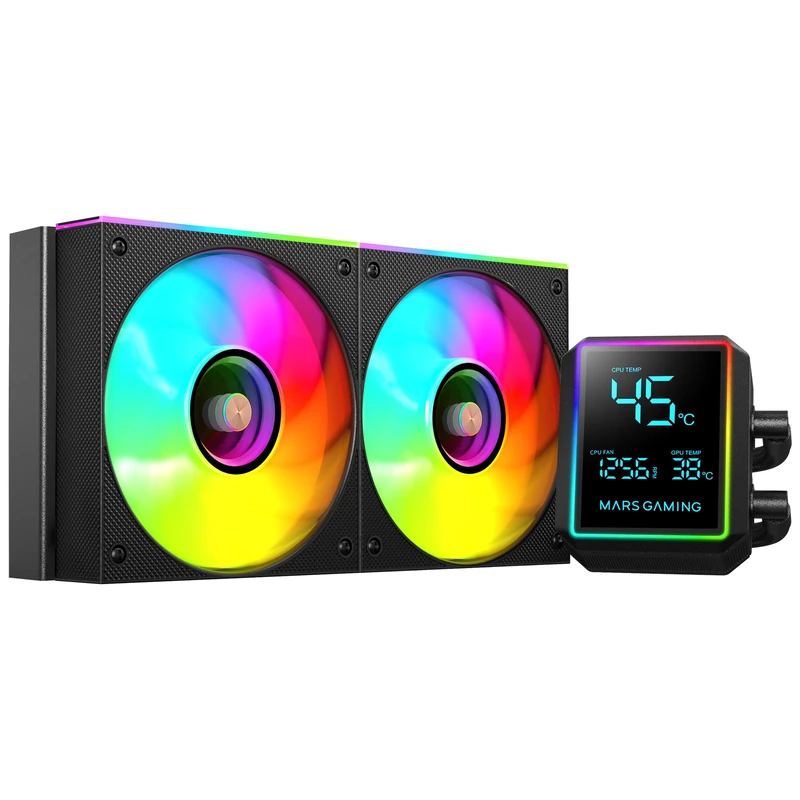 Mars Gaming ML-LCDPRO240 AIO Liquid Cooling 500W TDP, 2.8" Multimonitor LCD Screen, 4th Gen Opti-Chamber Pump with Copper Base, 2× 120 mm ARGB Infinity Mirror Fans, Black - Image 1