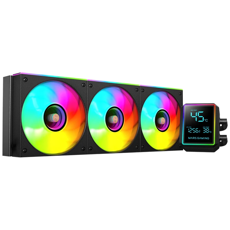 Mars Gaming ML-LCDPRO360 AIO Liquid Cooling 600W TDP, 2.8" Multimonitor LCD Screen, 4th Gen Opti-Chamber Pump with Copper Base, 3× 120 mm ARGB Infinity Mirror Fans, Black
