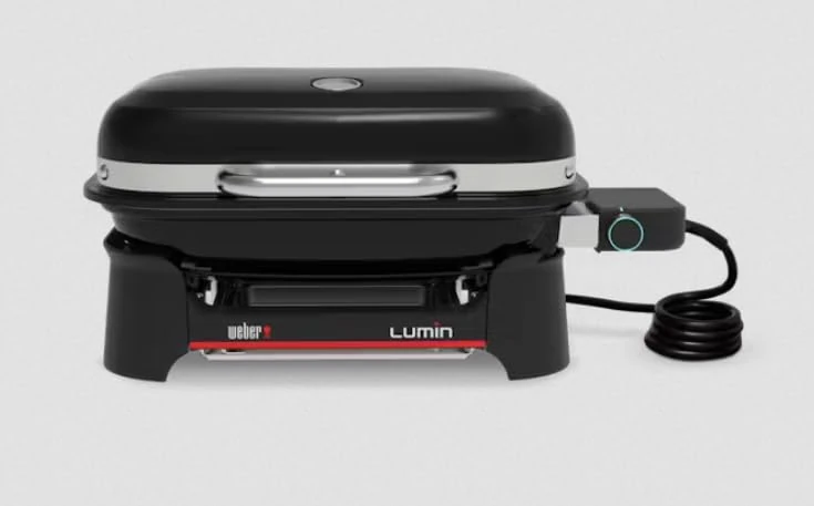 Weber Lumin Electric Grill, Up to 315 °C, with Lid Thermometer, Porcelain-Enamelled Cast Iron Racks, 33 x 49 cm Grill Area, Black (1502045)