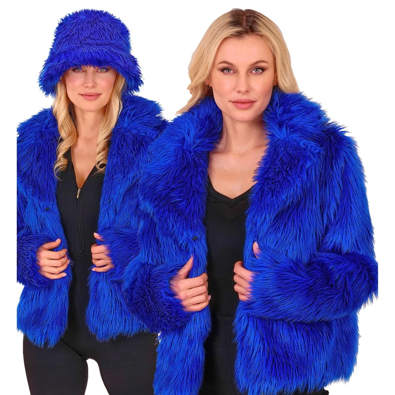 W WIDMANN MILANO Party Fashion - Women's Faux Fur Jacket, Fluffy Fur, Plush Jacket, Costume, Party Outfit for Carnival & Festival