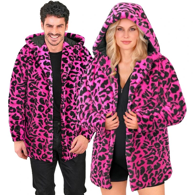 W WIDMANN MILANO Party Fashion - Leo Coat for Men and Women, Faux Fur with Hood, Plush Jacket, Costume for Carnival & Festival