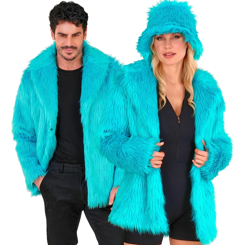 W WIDMANN MILANO Party Fashion kunstpelzjacke Unisex Faux Fur Jacket, Turquoise, S-M