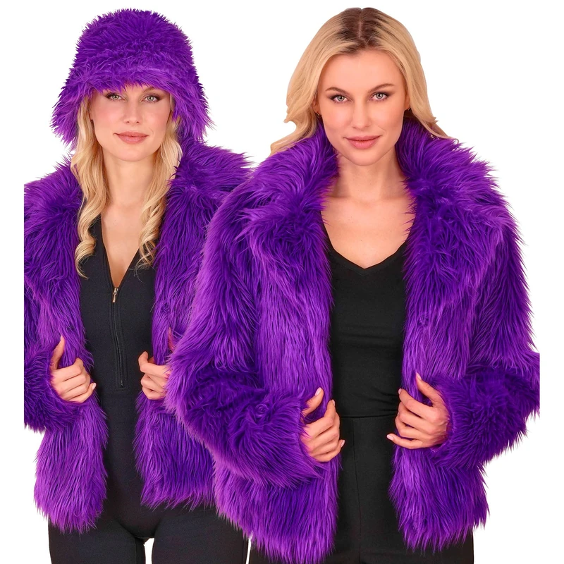 W WIDMANN MILANO Party Fashion - Women's Faux Fur Jacket, Fluffy Fur, Plush Jacket, Costume, Party Outfit for Carnival & Festival