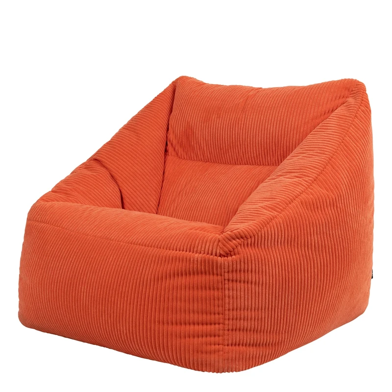 icon Natalia Cord Bean Bag Chair, Orange, Large Adult Bean Bag with Filling Included, Comfy Chair, Armchair, Living Room, Living Room Furniture, Bedroom Furniture