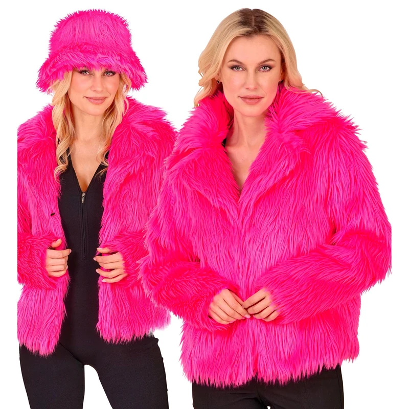 W WIDMANN MILANO Party Fashion - Women's Faux Fur Jacket, Fluffy Fur, Plush Jacket, Costume, Party Outfit for Carnival & Festival