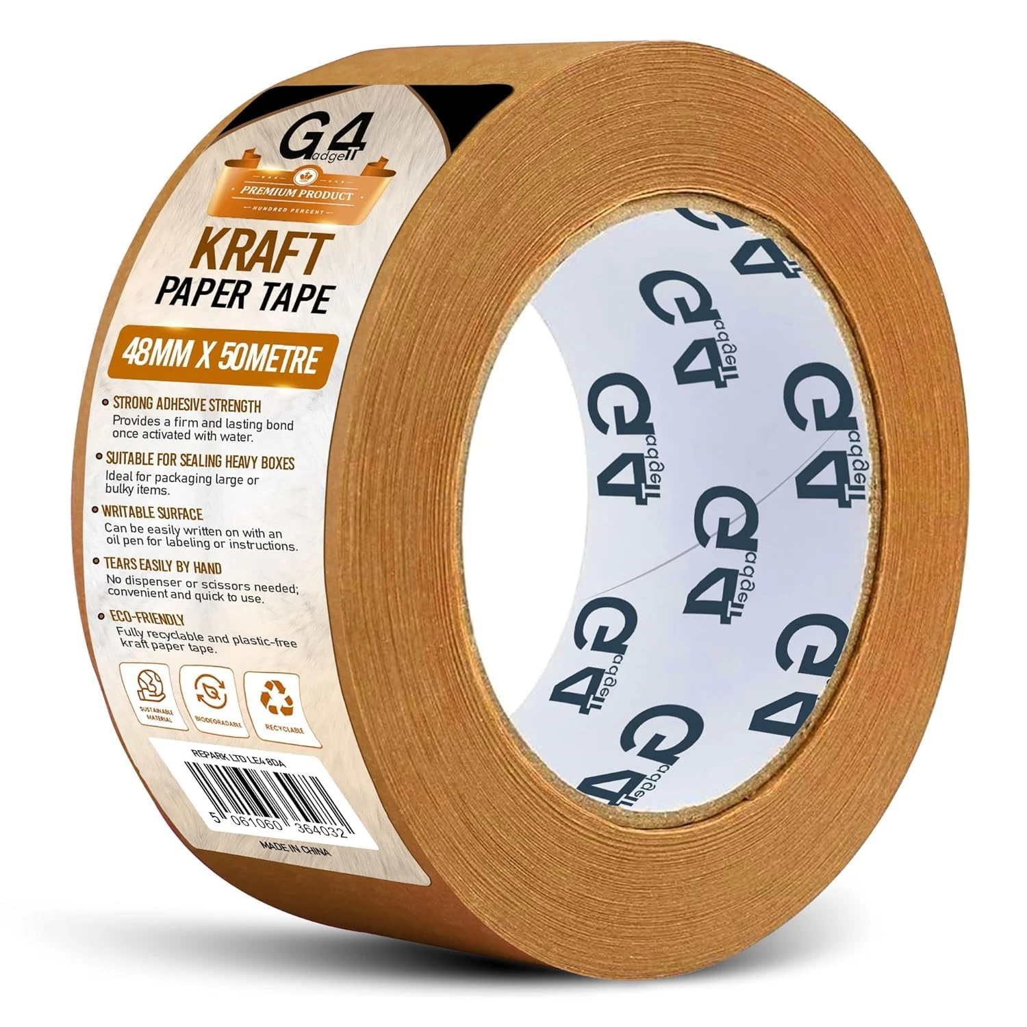 G4GADGET Kraft Paper Packing Tape 48mm x 50m (24 Rolls) | Brown Paper Parcel Tape | Recyclable Packaging Tape | Strong Adhesive Paper Tape for Boxes, Moving & Shipping