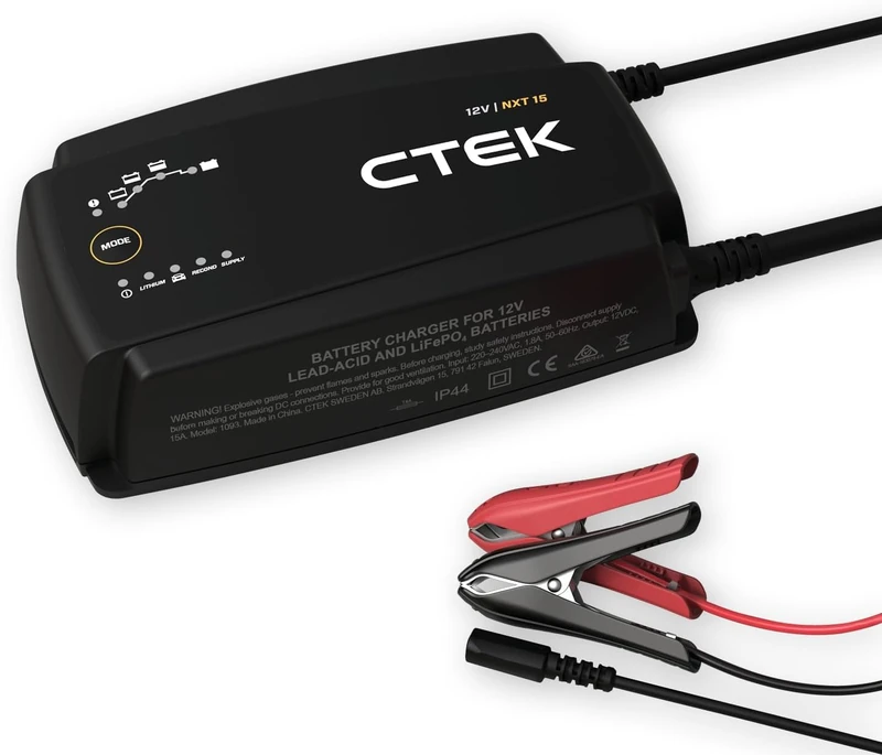 CTEK NXT 15 Smart Battery Charger 12V 15A Power Compatible with Lithium Reconditioning Mode Power Supply Mode Temperature Compensation Battery Maintenance for Cars, Boats and Recreational Vehicles