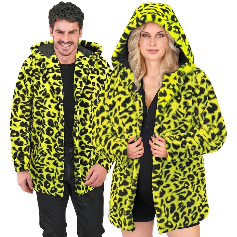 W WIDMANN MILANO Party Fashion - Leo Coat for Men and Women, Faux Fur with Hood, Plush Jacket, Costume for Carnival & Festival